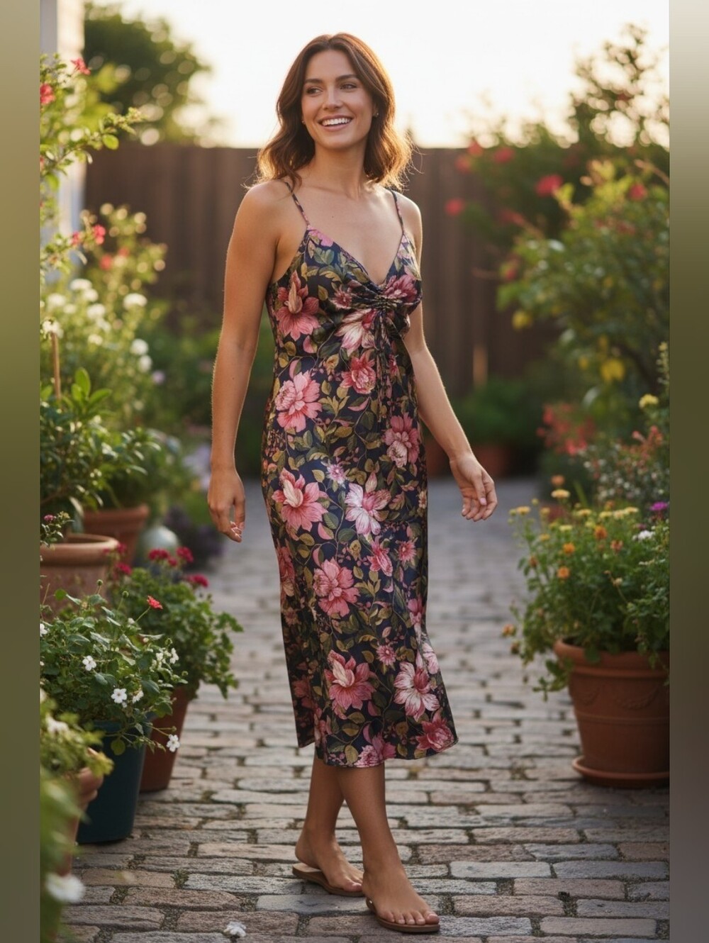 Joie Black Satin Slip Dress with Floral Print